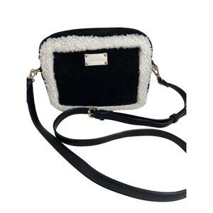 Bearpaw Crossbody Purse Black White Faux Shearling Suede  Adjustable Strap
